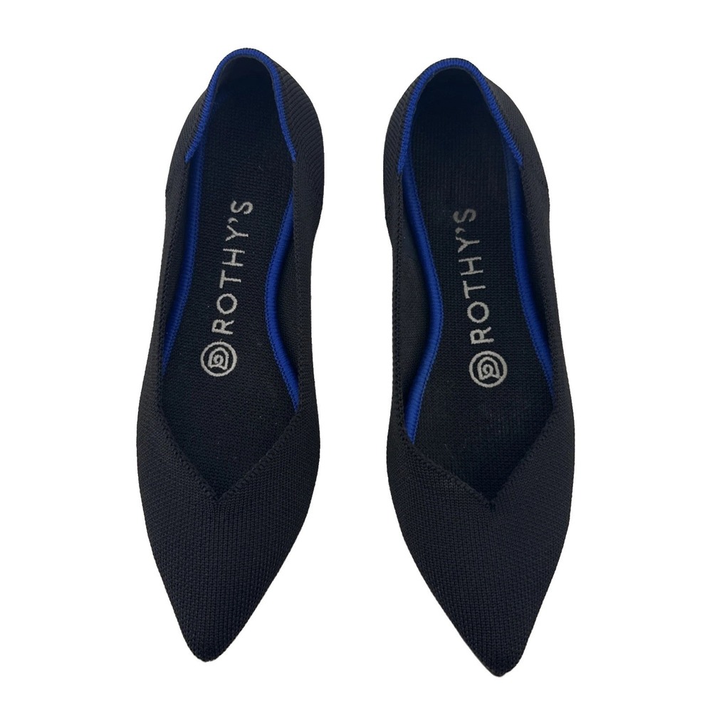 Rothy's The Point Ballet Flats Women 6 Black Blue Trim Knit Pointed Toe Slip On